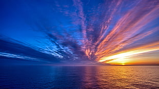 body of water, clouds, sky, sunrise
