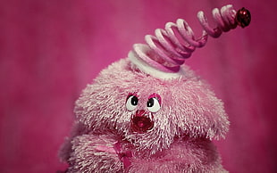 pink fur plush toy HD wallpaper