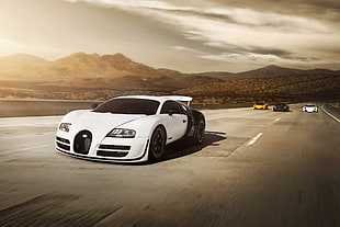 white Bugatti car, Bugatti Veyron Super Sport, car, McLaren, Lamborghini HD wallpaper