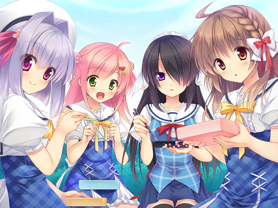Four girl anime characters HD wallpaper | Wallpaper Flare