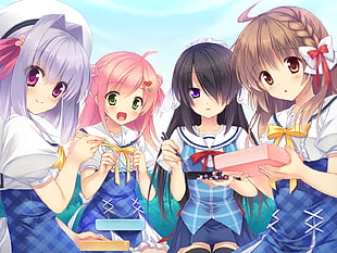 four girl anime characters HD wallpaper