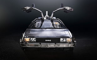 black DMC car, movies, car, Back to the Future, DeLorean HD wallpaper