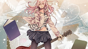 woman holding guitar anime character