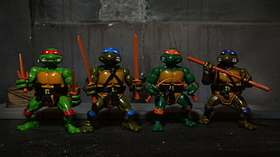 TMNT character action figures, action figures, Teenage Mutant Ninja Turtles, toys HD wallpaper