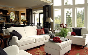 3-piece white suede sofa set with coffee table HD wallpaper