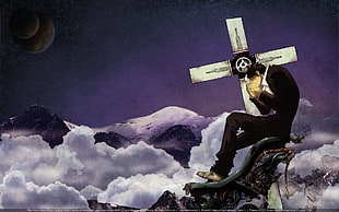 anime character with cross sword illustration, Trigun, Nicholas D. Wolfwood, machine gun, futuristic