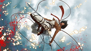 female anime character illustration, Shingeki no Kyojin, Mikasa Ackerman, anime