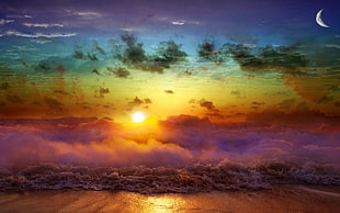 body of water over the horizon painting HD wallpaper