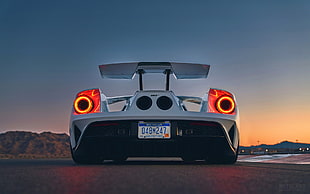 white sports car, car, Ford GT, rear view, tail light
