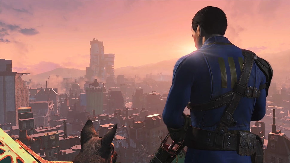 man with dog video game application, Fallout 4, Dogmeat, Fallout HD wallpaper
