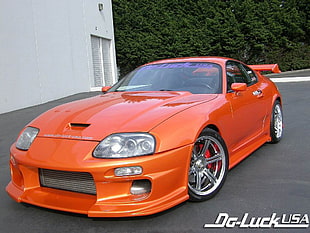 red Ford Mustang convertible coupe, Toyota Supra, Toyota, car, orange cars