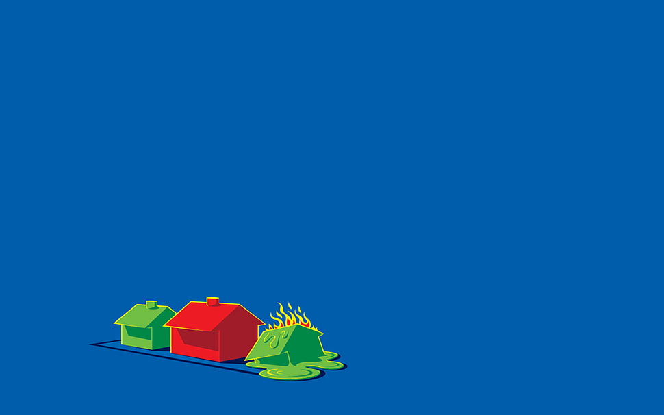 red and green house illustration, threadless, simple, minimalism, humor HD wallpaper