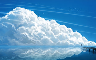 clear blue sky, anime girls HD wallpaper