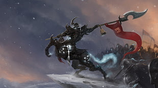 man holding spear ride on horse digital wallpaper, League of Legends, Hecarim, fantasy art, video games