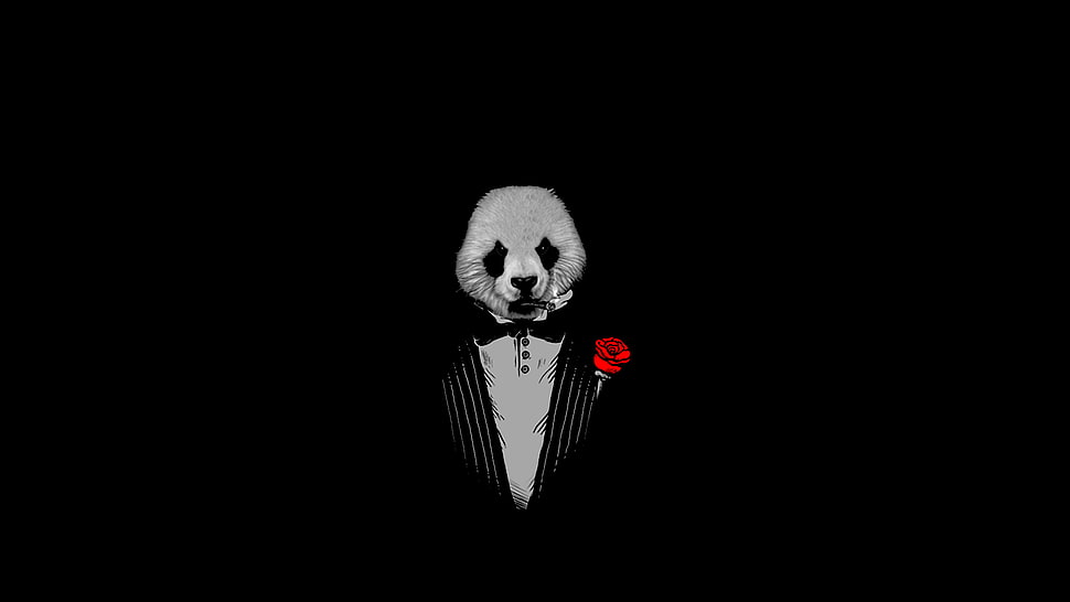 pand wearing suit digital wallpaper, panda, The Godfather, black HD wallpaper