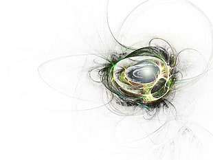 green and black corded headphones, abstract, fractal, digital art