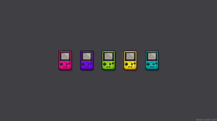five Nintendo Gameboy Colors console on gray background