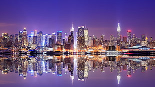 high rise buildings, New York City, Manhattan, city, city lights