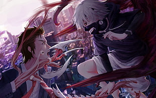 Kanekiken illustration, Parasyte -the maxim-, Tokyo Ghoul, Kaneki Ken, crossover HD wallpaper