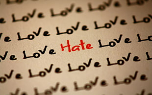 Love Hate print on brown paper