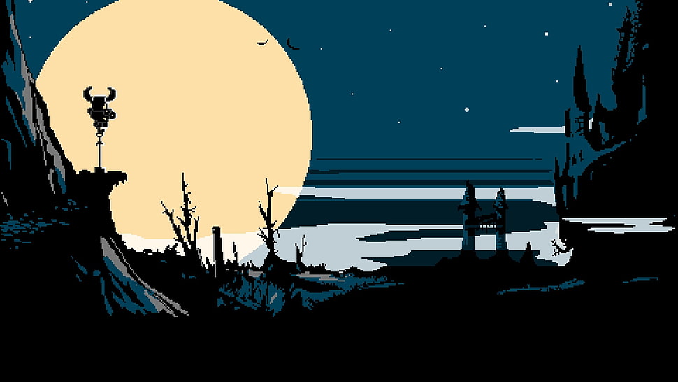 bare tree during night painting, digital art, pixel art, pixelated, pixels HD wallpaper