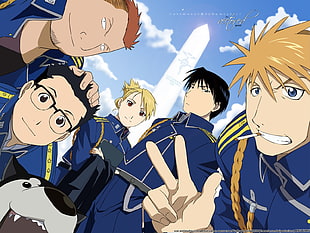 men's blue and white polo shirt, Full Metal Alchemist, Riza Hawkeye, Roy Mustang, anime