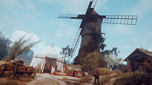 brown windmill painting, The Witcher 3: Wild Hunt, video games, screen shot, painting