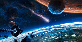 planets illustration, fantasy art, futuristic, spaceship HD wallpaper