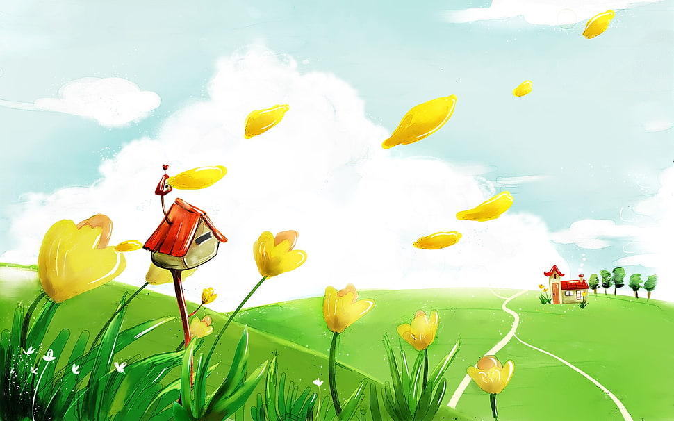 yellow tulip flower painting HD wallpaper