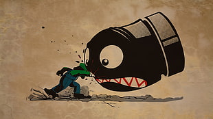 Luigi punching bullet illustration, Luigi, Super Mario, video games, artwork