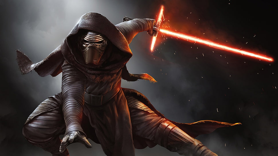 Star Wars character digital wallpaper, Star Wars: The Force Awakens, Kylo Ren, lightsaber, digital art HD wallpaper