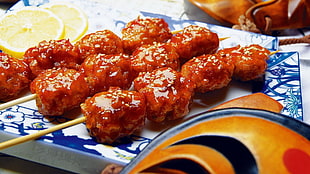 meat balls on blue and white surface HD wallpaper