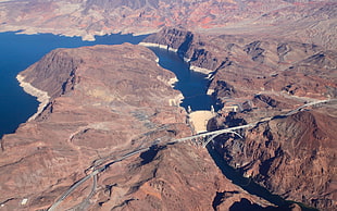 aerial photo of mountain during daytime, landscape, Hoover Dam, USA, aerial view HD wallpaper