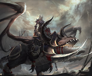 illustration of female elf character and monster, World of Warcraft, Blood Elf, dragon