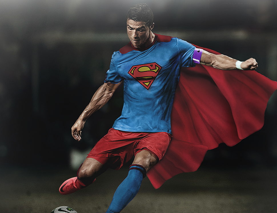 Soccer player wearing superman costume, Cristiano Ronaldo, Superman, soccer, men HD wallpaper
