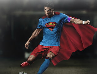 Soccer player wearing superman costume, Cristiano Ronaldo, Superman, soccer, men