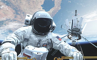 white astronaut suit, space, astronaut, Earth, NASA