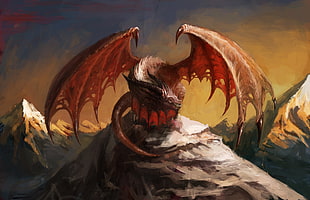 red dragon painting, fantasy art, digital art, dragon HD wallpaper