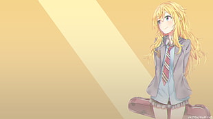 female anime character wearing school uniform holding guitar case digital wallpaper HD wallpaper