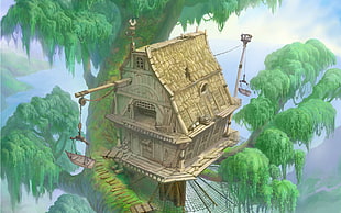 brown tree house illustration, treehouses, trees, Kingdom Hearts, Tarzan