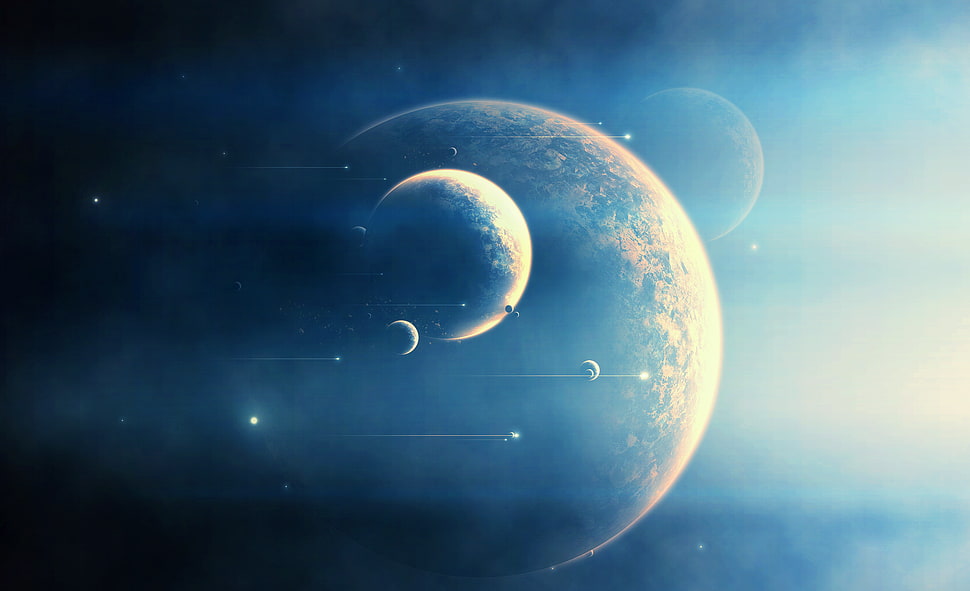planets and moon digital wallpaper, galaxy, artwork, planet, space HD wallpaper