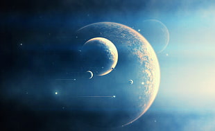 planets and moon digital wallpaper, galaxy, artwork, planet, space