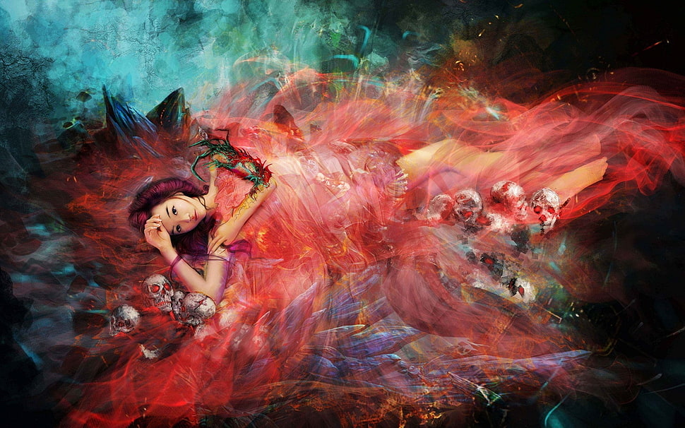 Abstract painting of woman in red dress HD wallpaper | Wallpaper Flare