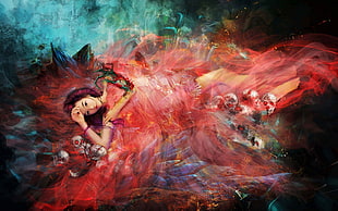 abstract painting of woman in red dress