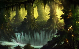 forest illustration, fantasy art, digital art, artwork, trees