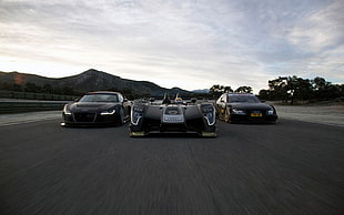 three black sports cars, car, Audi A4 DTM, Audi, Audi R15 TDI