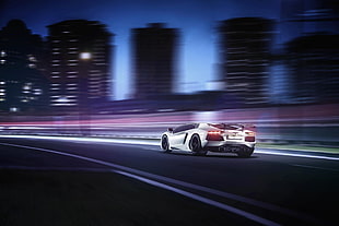 silver sports car, car, Lamborghini Aventador, motion blur