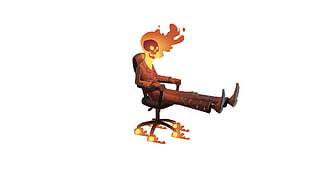 burning skeleton digital wallpaper, chair, minimalism, skull, Ghost Rider HD wallpaper