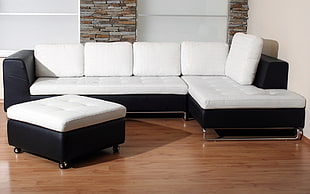 tufted white leather sectional sofa with ottoman