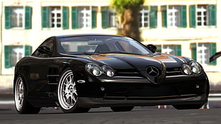 black Mercedes-Benz coupe, Mercedes-Benz SLR, car, Gran Turismo 5, video games